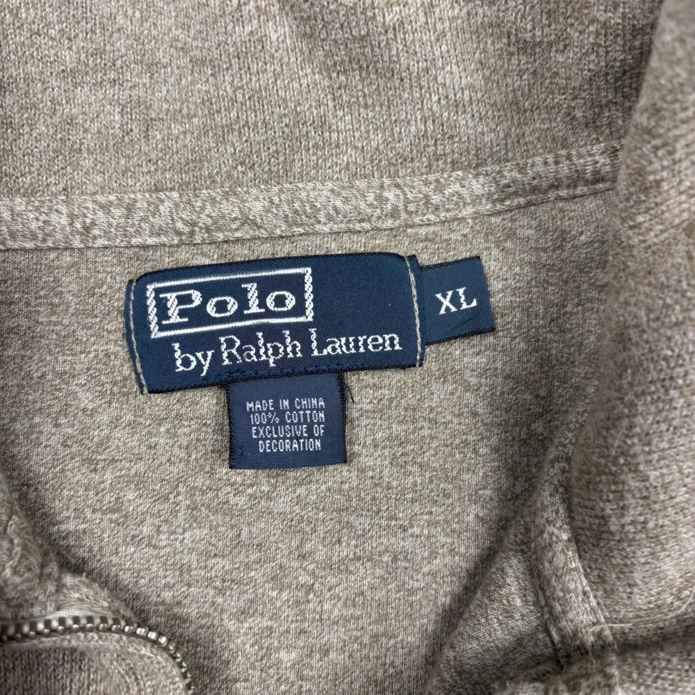 Polo Ralph Lauren Mens XL Quarter Zip Pullover Sweater Tan Cotton Heather Short